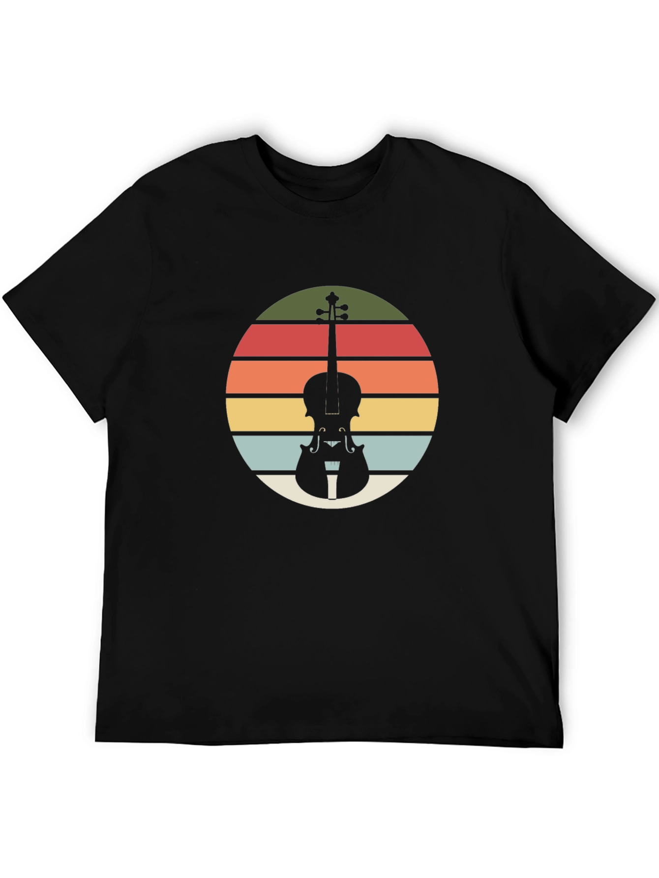 Retro Violin Sunset Black T-Shirt