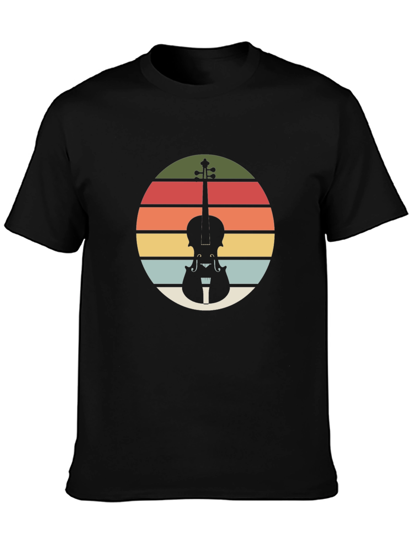 Retro Violin Sunset Black T-Shirt