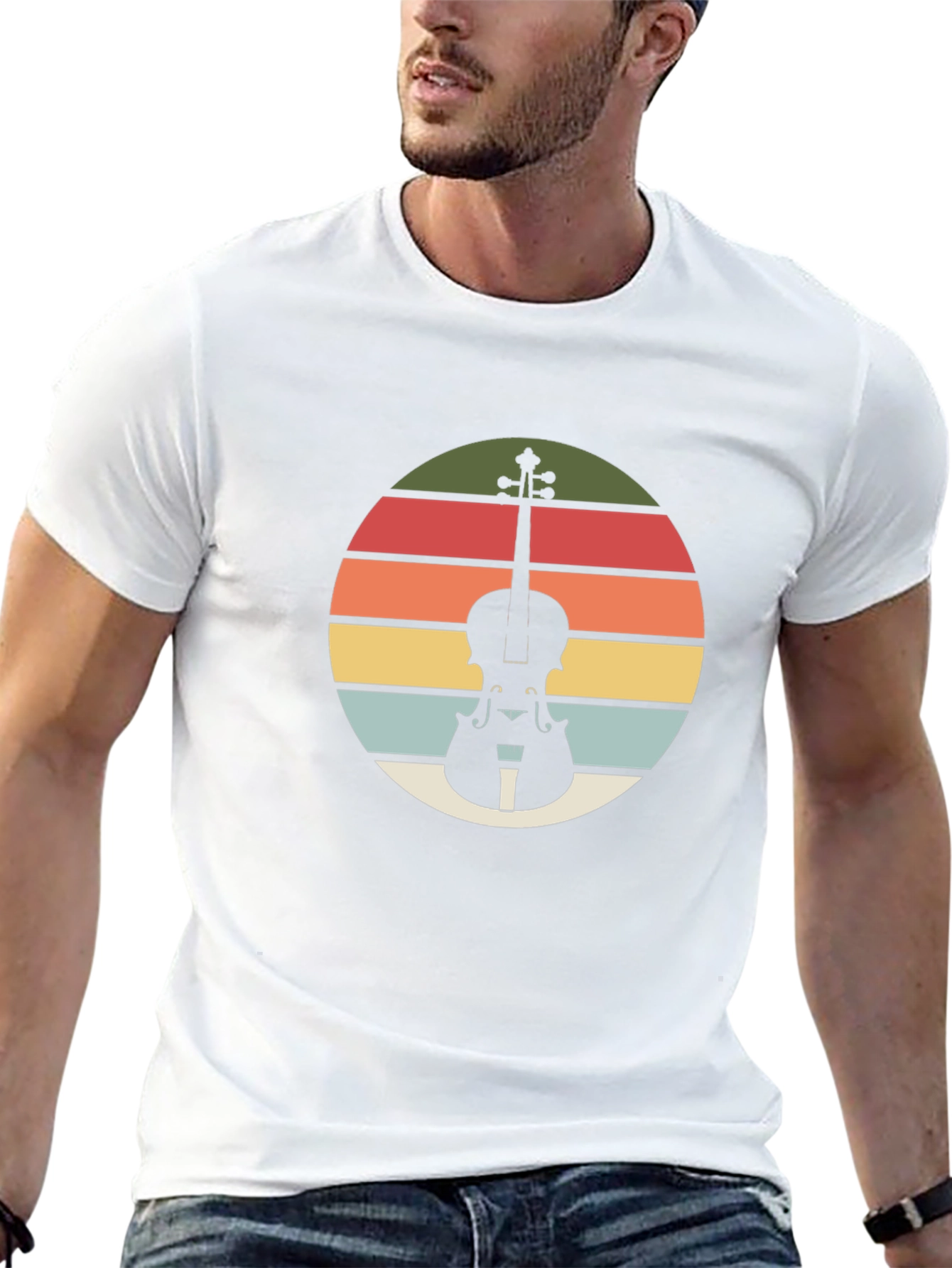 Retro Violin Sunset Black T-Shirt