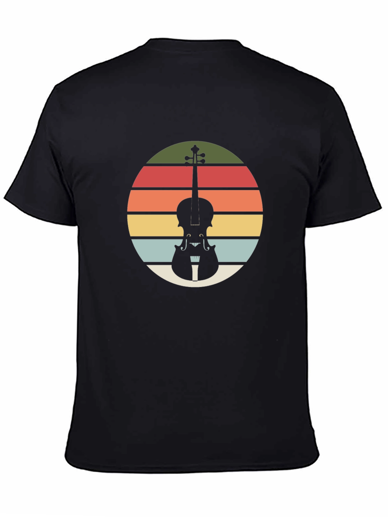 Retro Violin Sunset Black T-Shirt