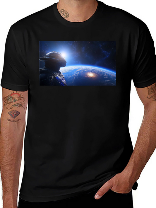 Astronaut Stargazing Graphic T-Shirt - Black