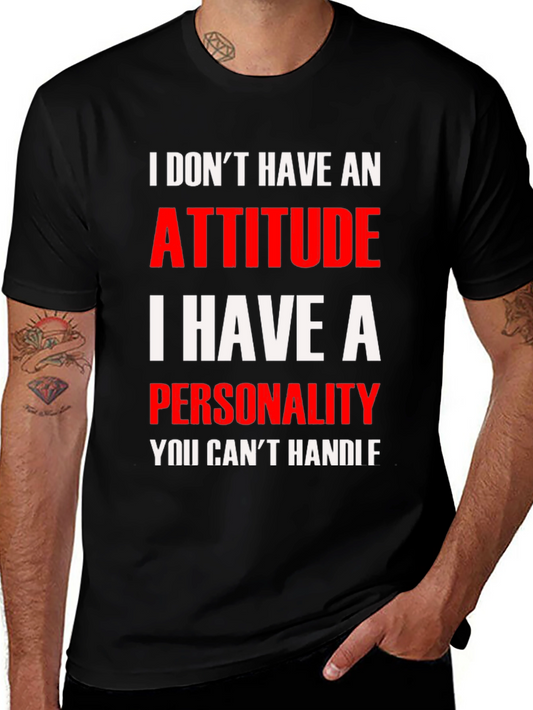 Attitude Personality Graphic Tee - Black Cotton Blend
