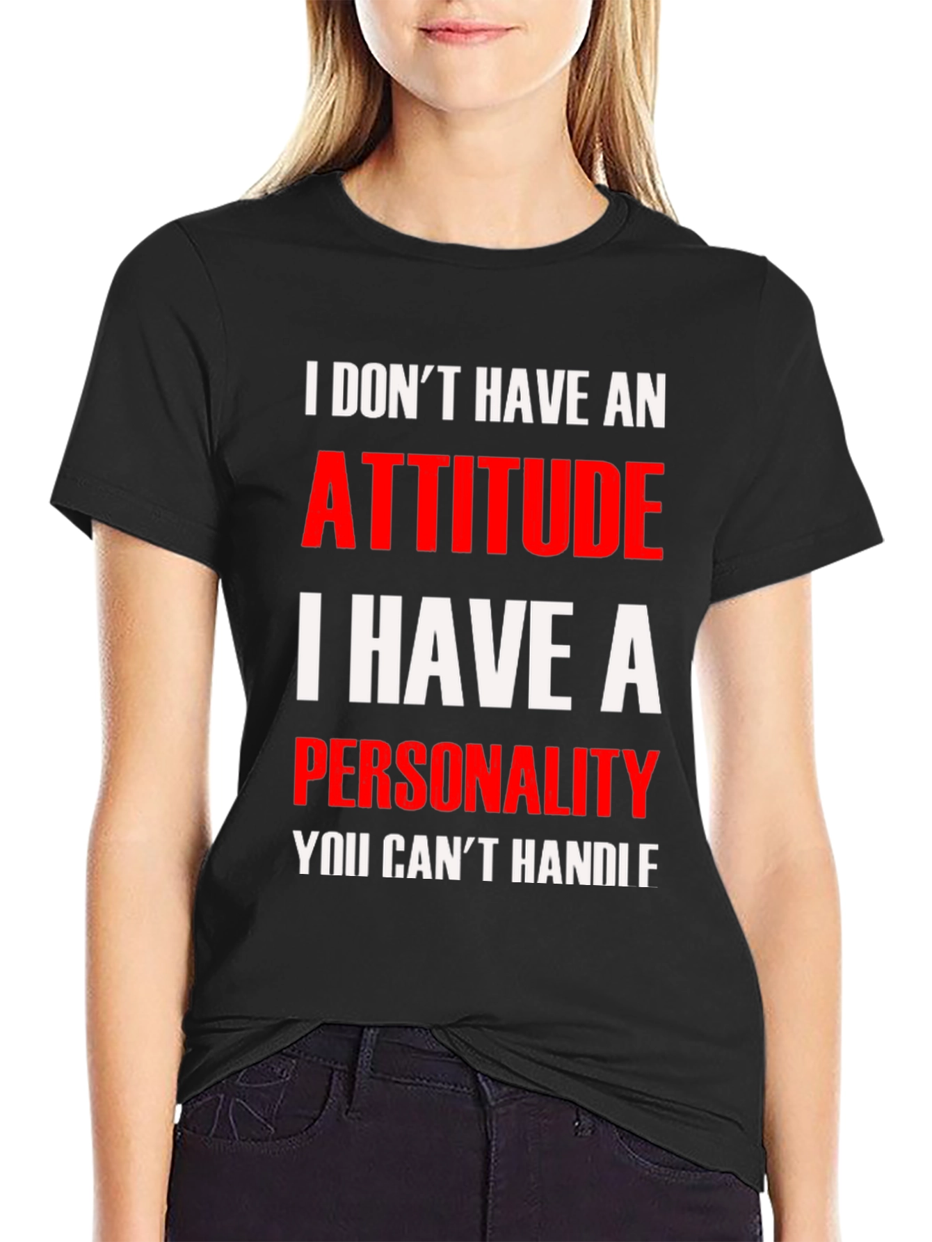 Attitude Personality Graphic Tee - Black Cotton Blend