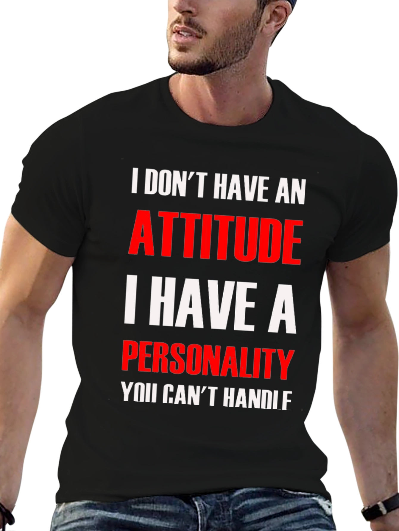 Attitude Personality Graphic Tee - Black Cotton Blend