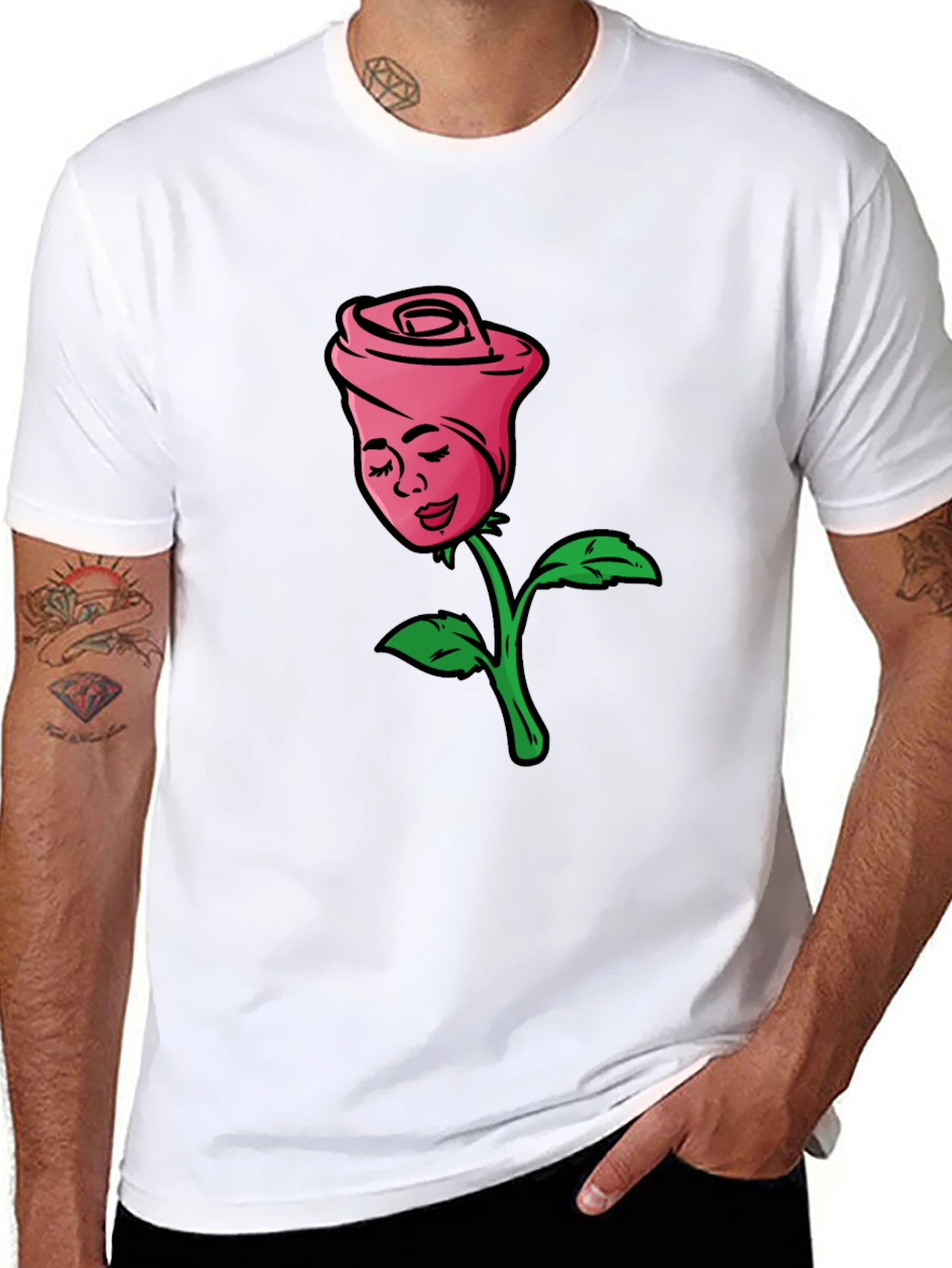 Rose Lady Graphic Tee - Black Cotton Casual Shirt