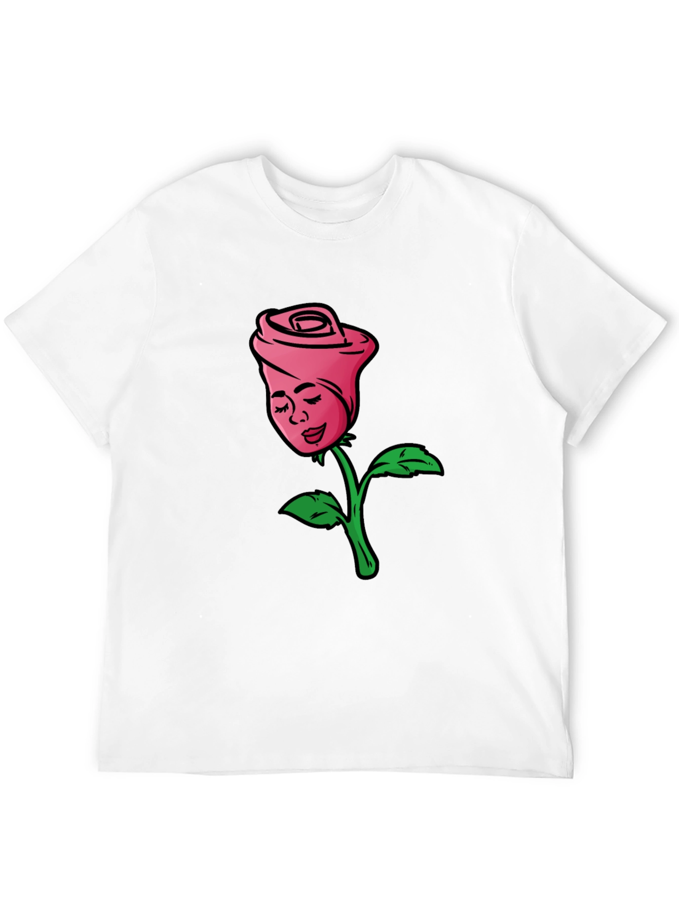 Rose Lady Graphic Tee - Black Cotton Casual Shirt
