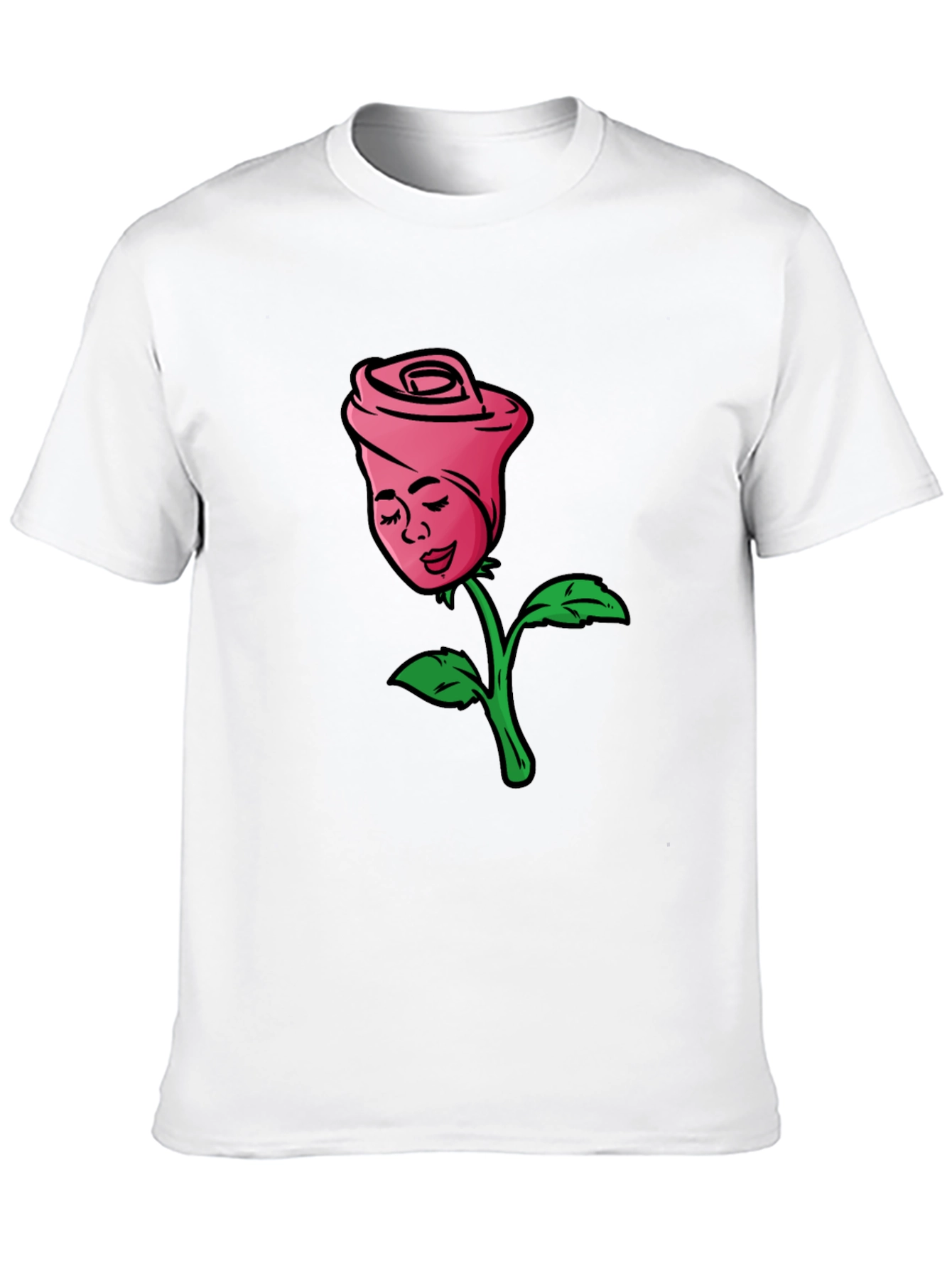 Rose Lady Graphic Tee - Black Cotton Casual Shirt