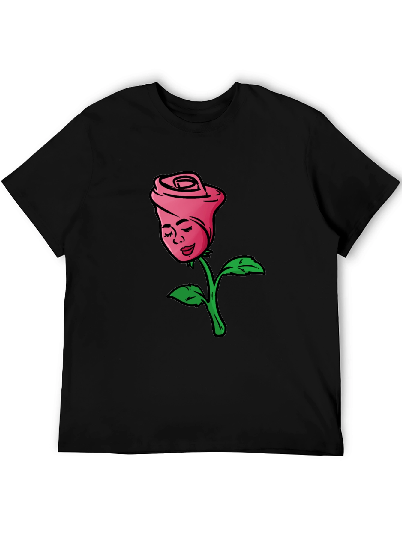 Rose Lady Graphic Tee - Black Cotton Casual Shirt