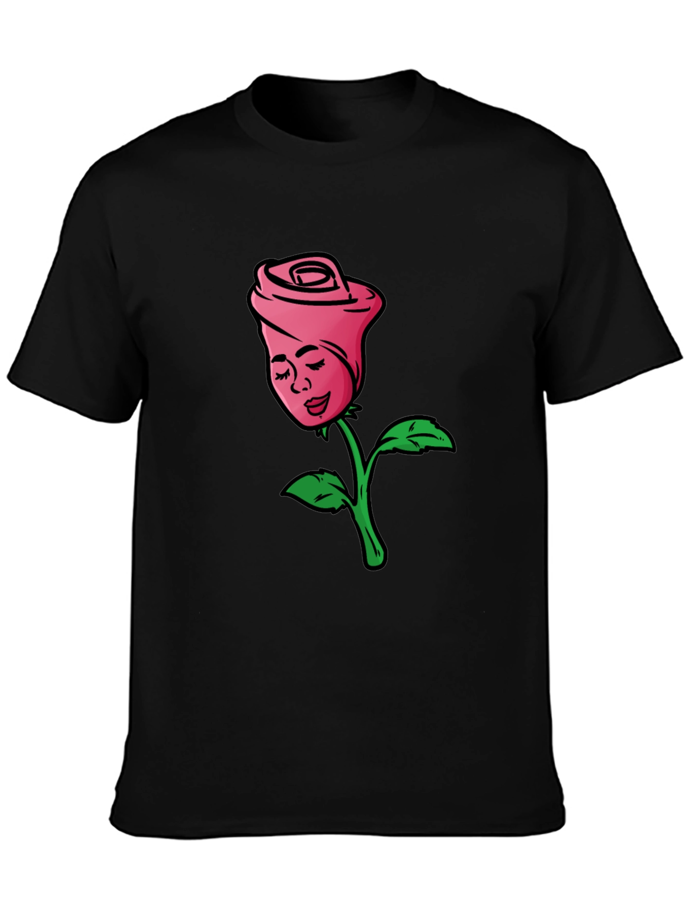 Rose Lady Graphic Tee - Black Cotton Casual Shirt