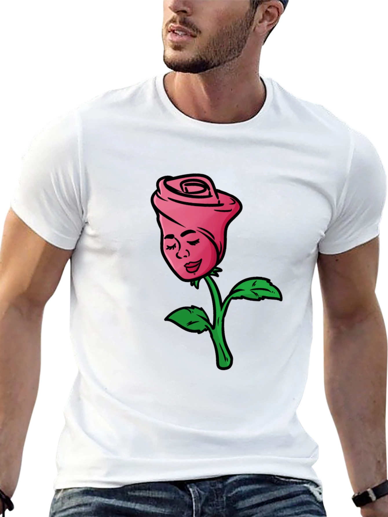 Rose Lady Graphic Tee - Black Cotton Casual Shirt