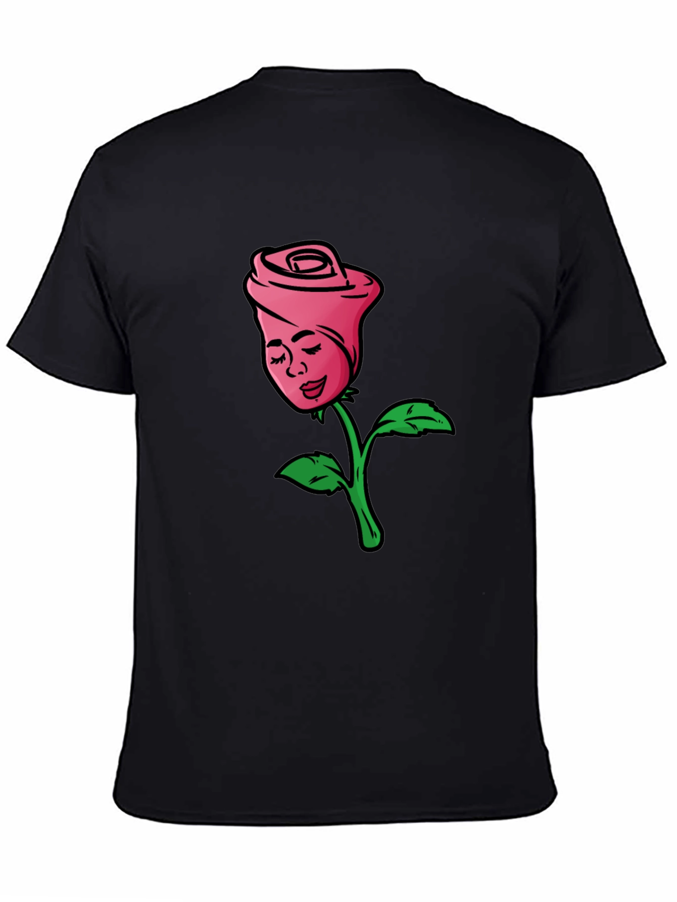 Rose Lady Graphic Tee - Black Cotton Casual Shirt