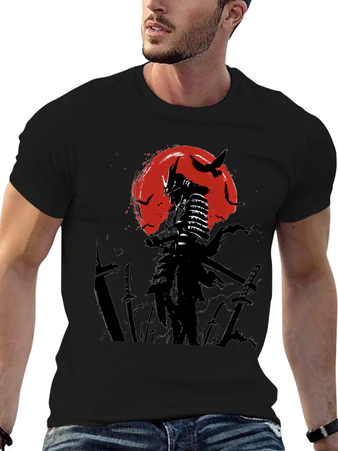 Samurai Warrior Graphic Tee - Black Cotton T-Shirt