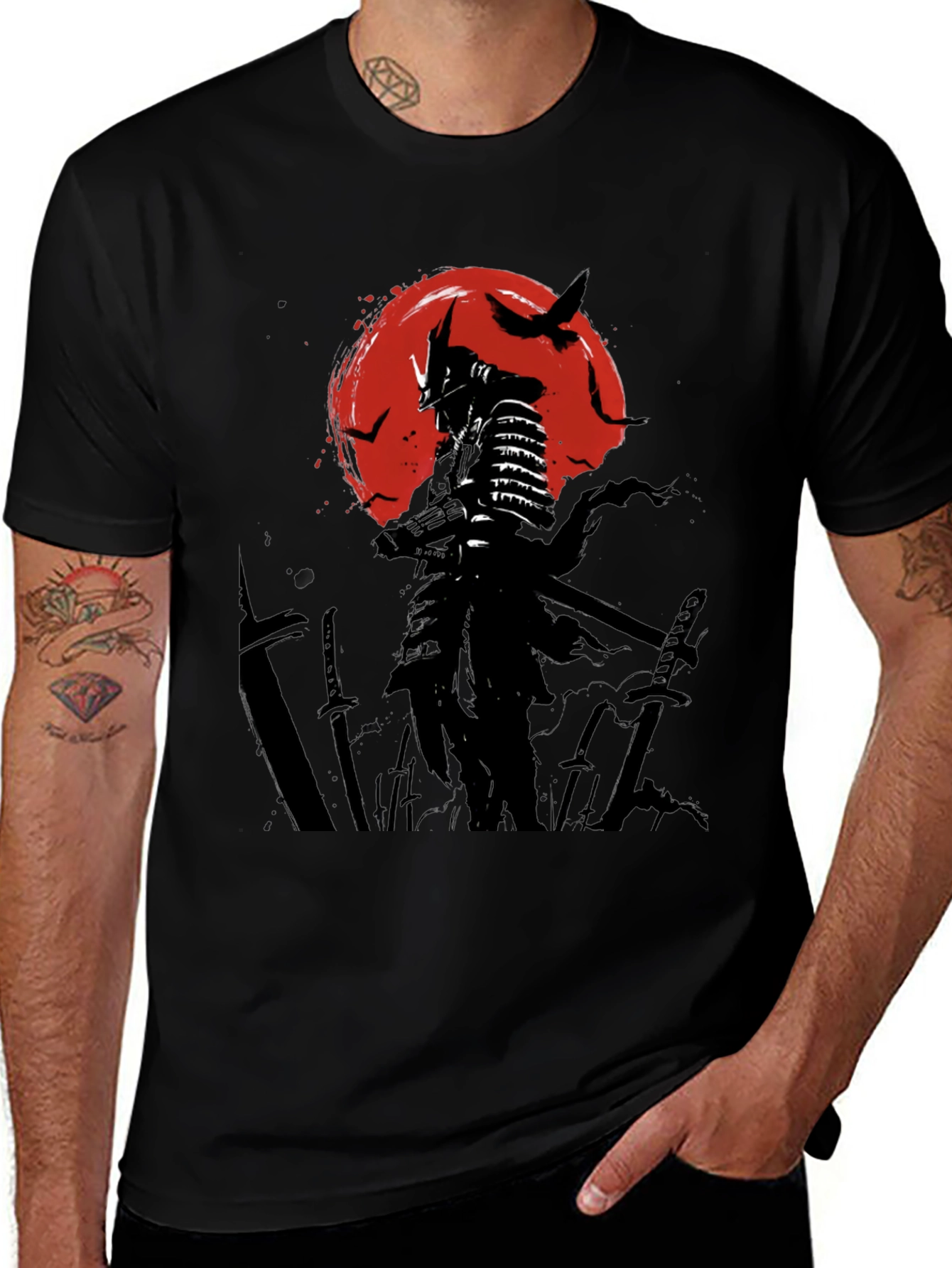 Samurai Warrior Graphic Tee - Black Cotton T-Shirt