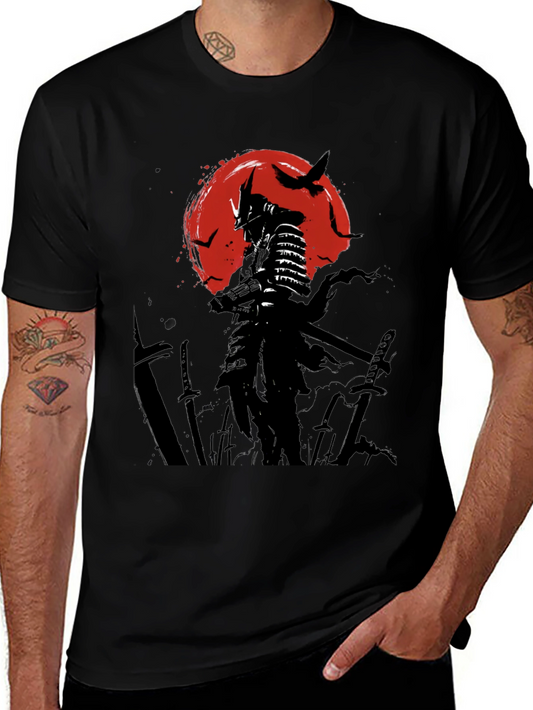 Samurai Warrior Graphic Tee - Black Cotton T-Shirt