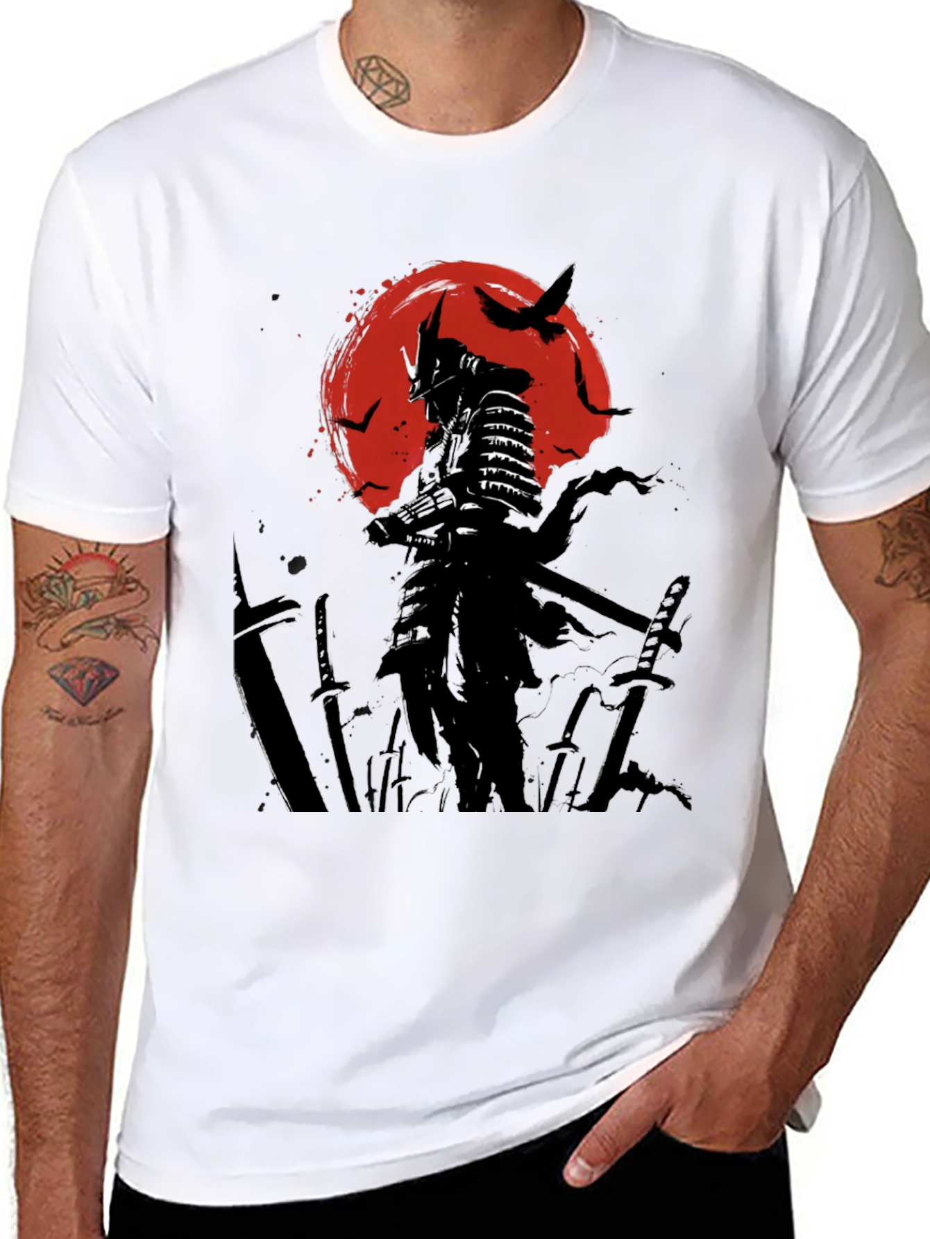 Samurai Warrior Graphic Tee - Black Cotton T-Shirt