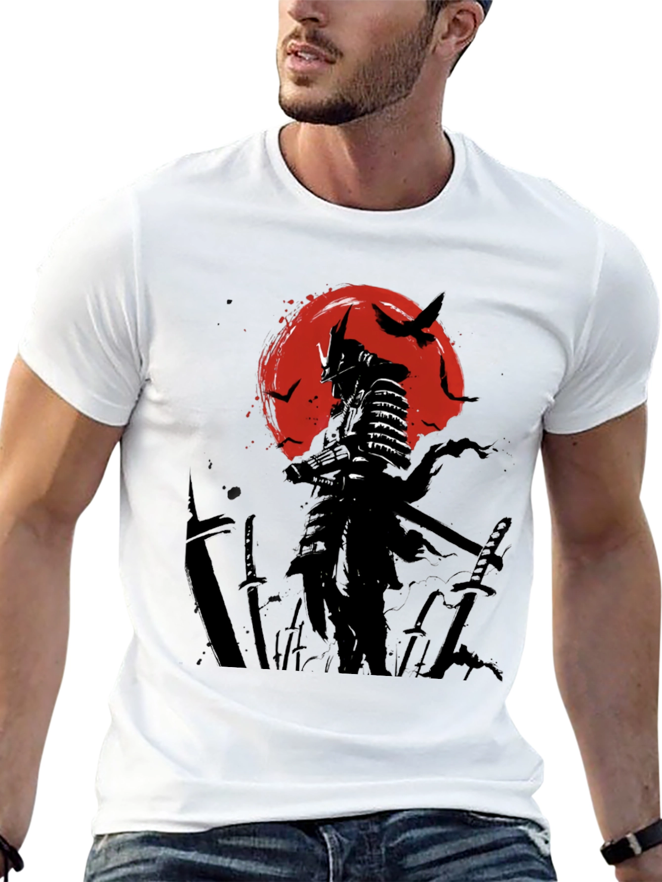 Samurai Warrior Graphic Tee - Black Cotton T-Shirt