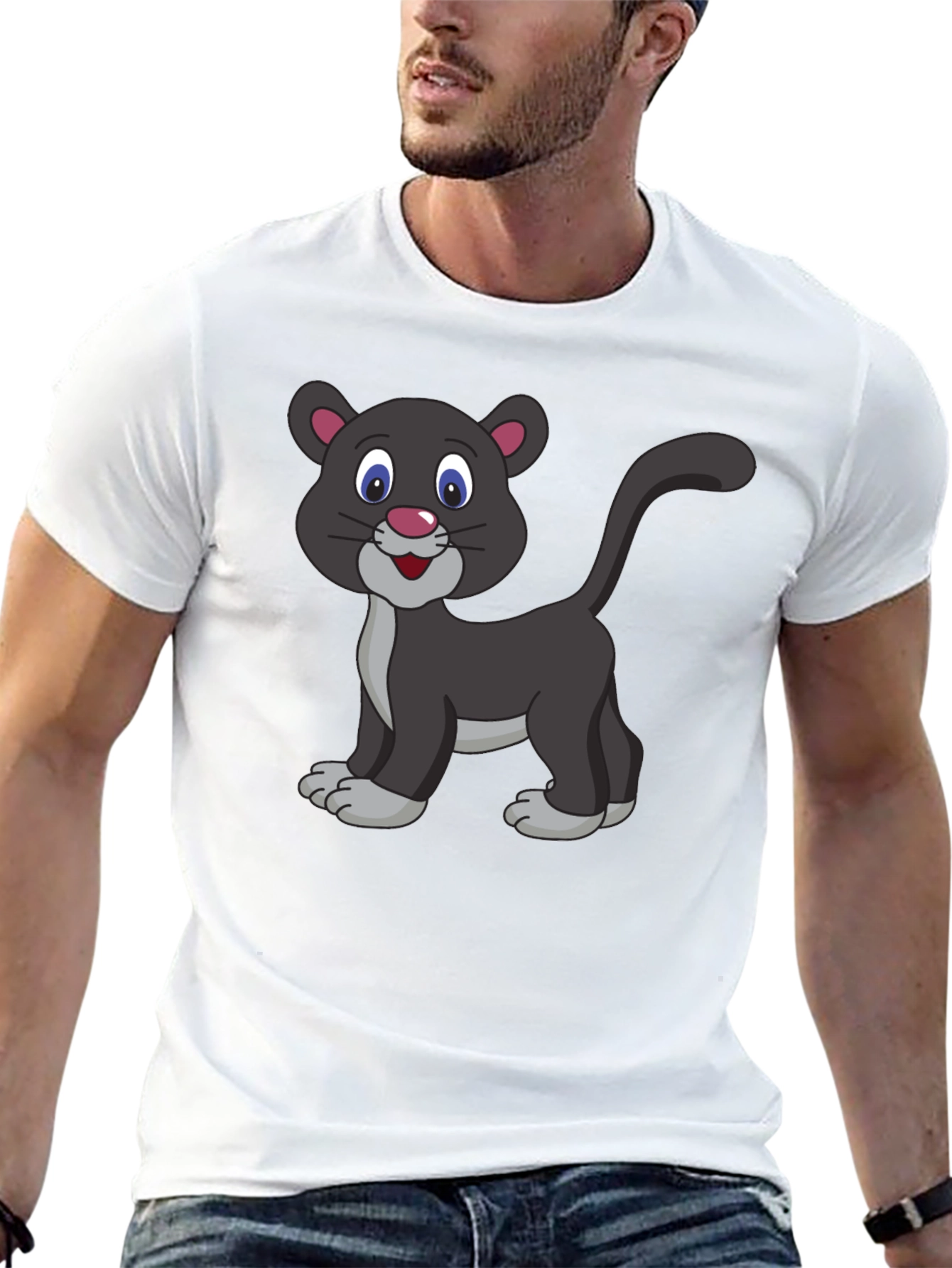 Cartoon Panther Graphic Black T-Shirt