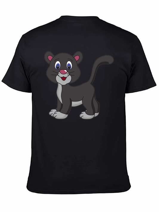 Cartoon Panther Graphic Black T-Shirt
