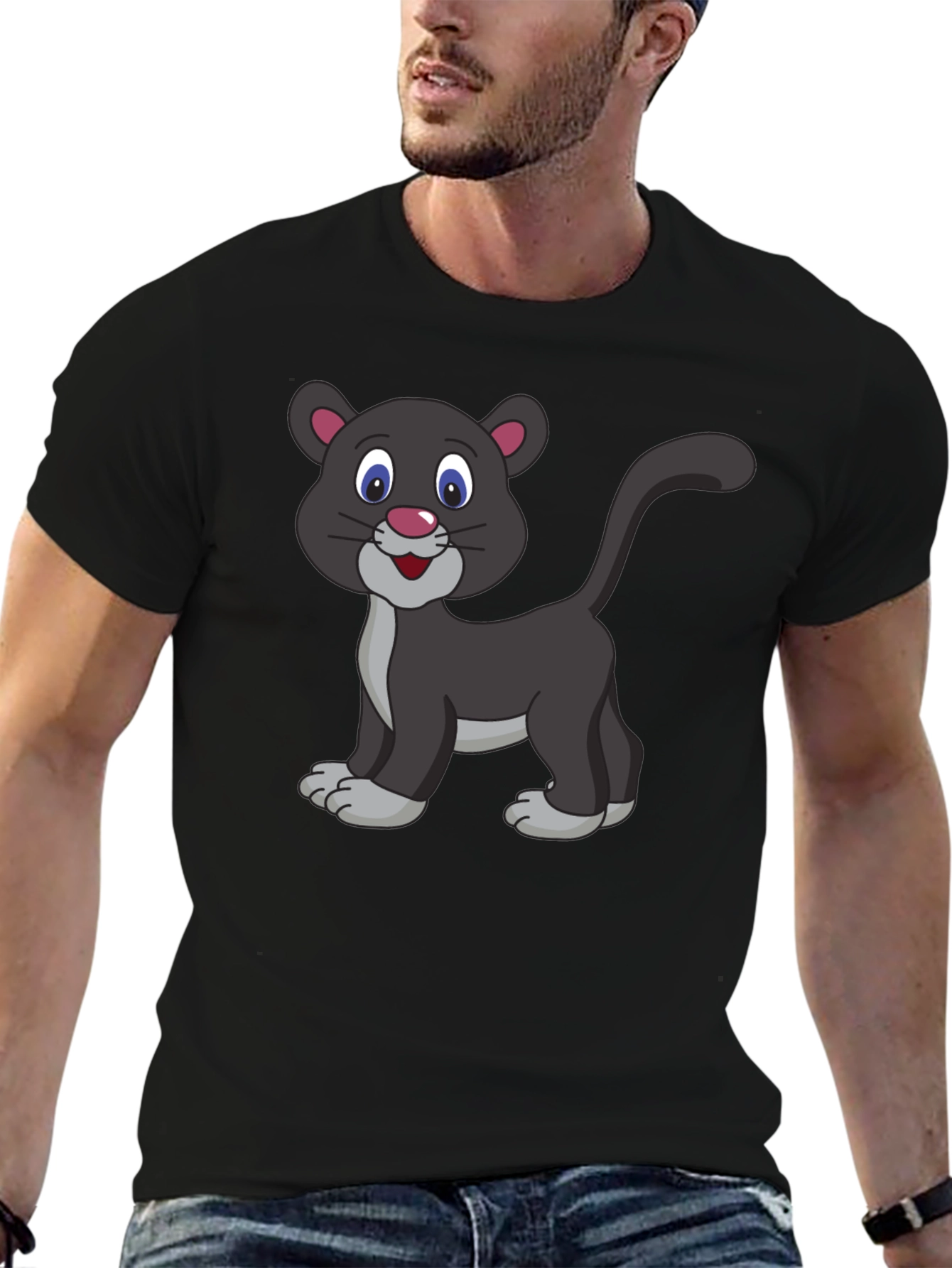Cartoon Panther Graphic Black T-Shirt
