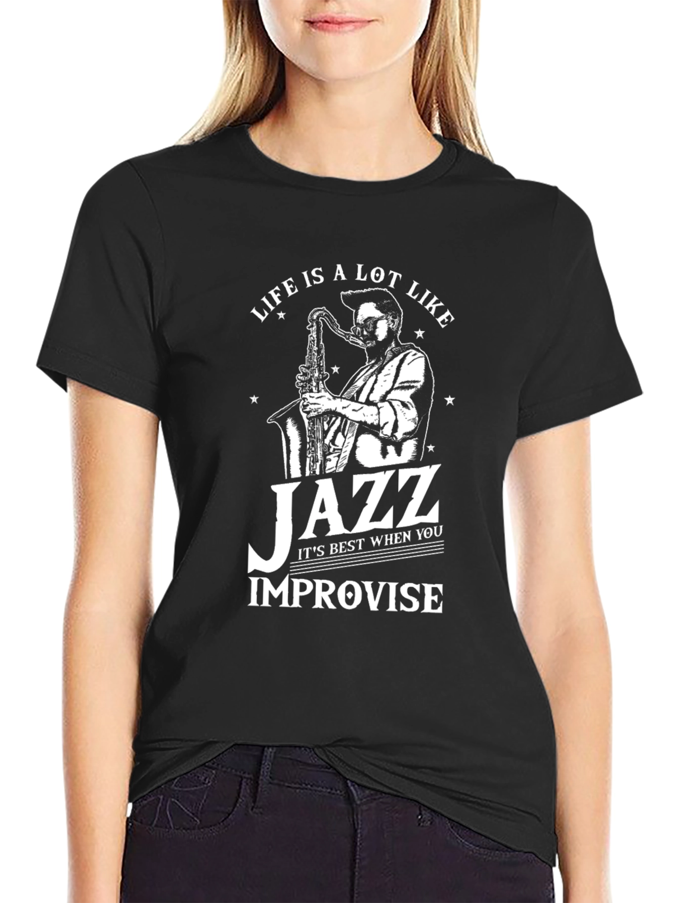 Life is Like Jazz T-Shirt - Improvise Black Tee