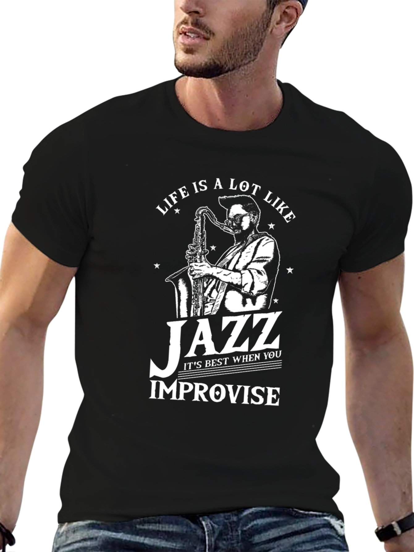 Life is Like Jazz T-Shirt - Improvise Black Tee
