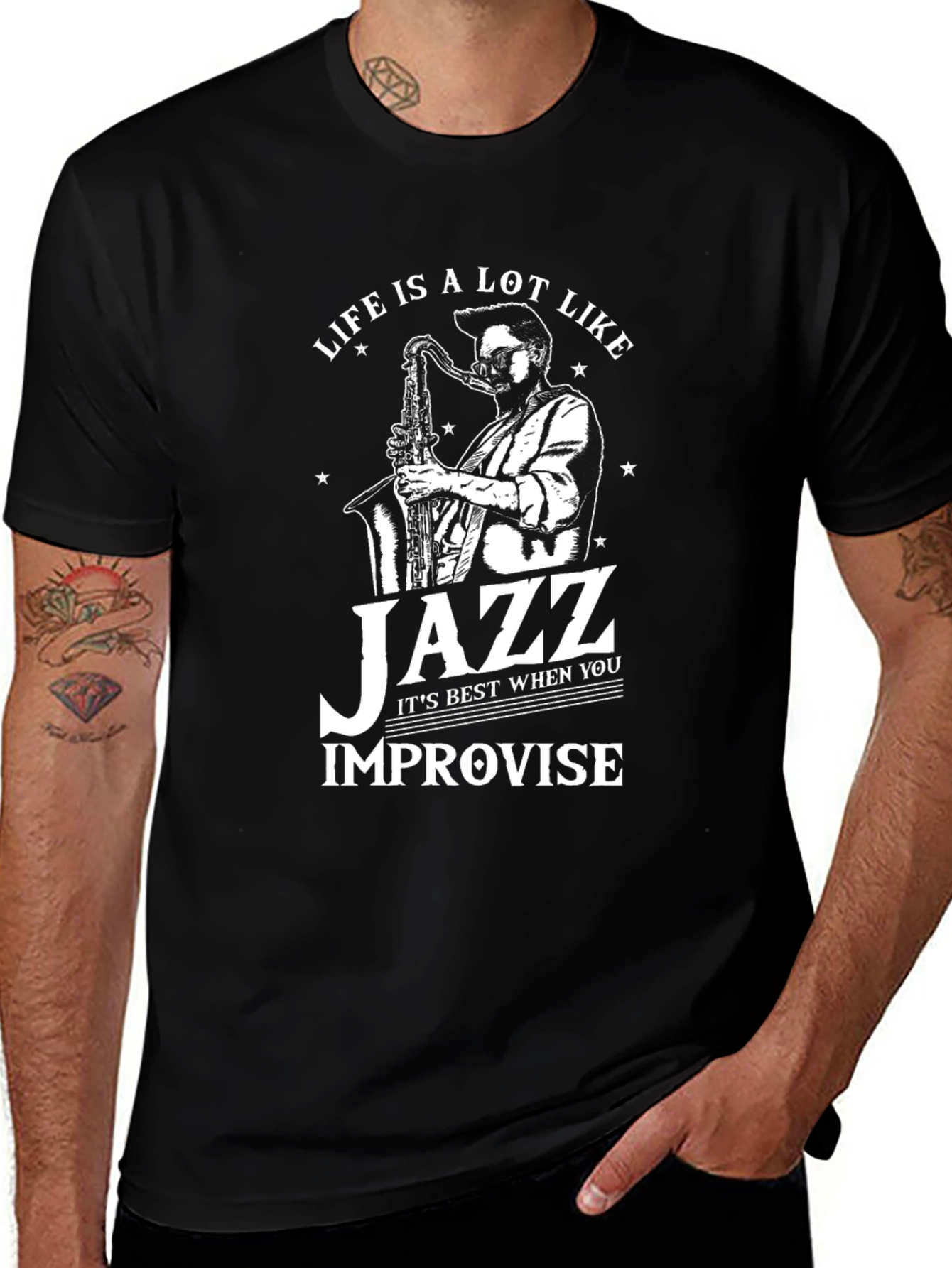 Life is Like Jazz T-Shirt - Improvise Black Tee