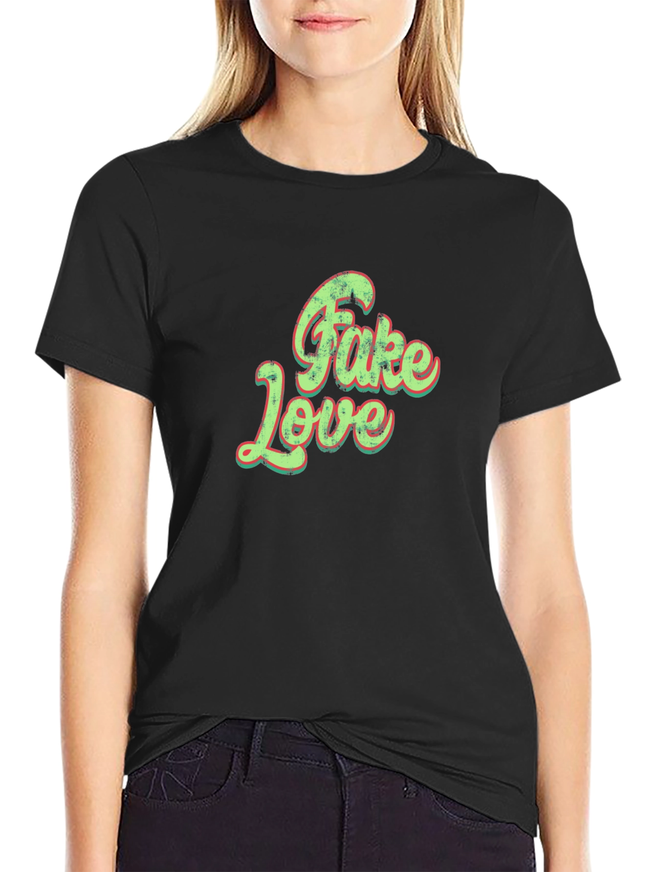 Trendy Fake Love Graphic Tee - Unisex Black T-Shirt