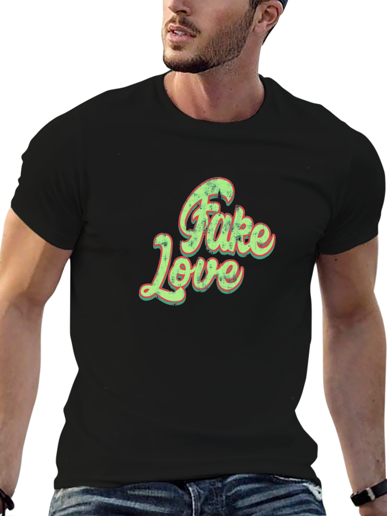 Trendy Fake Love Graphic Tee - Unisex Black T-Shirt