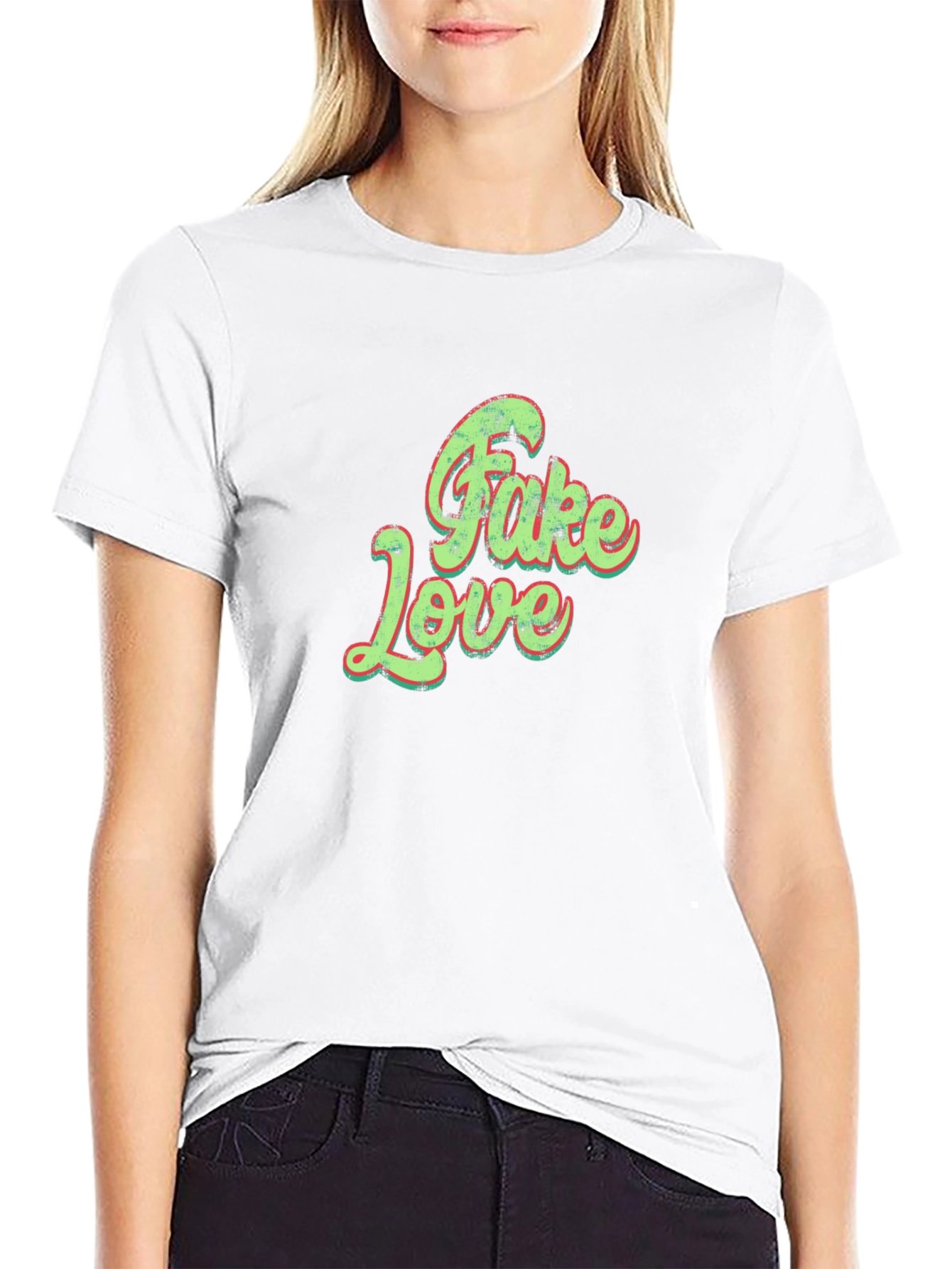 Trendy Fake Love Graphic Tee - Unisex Black T-Shirt