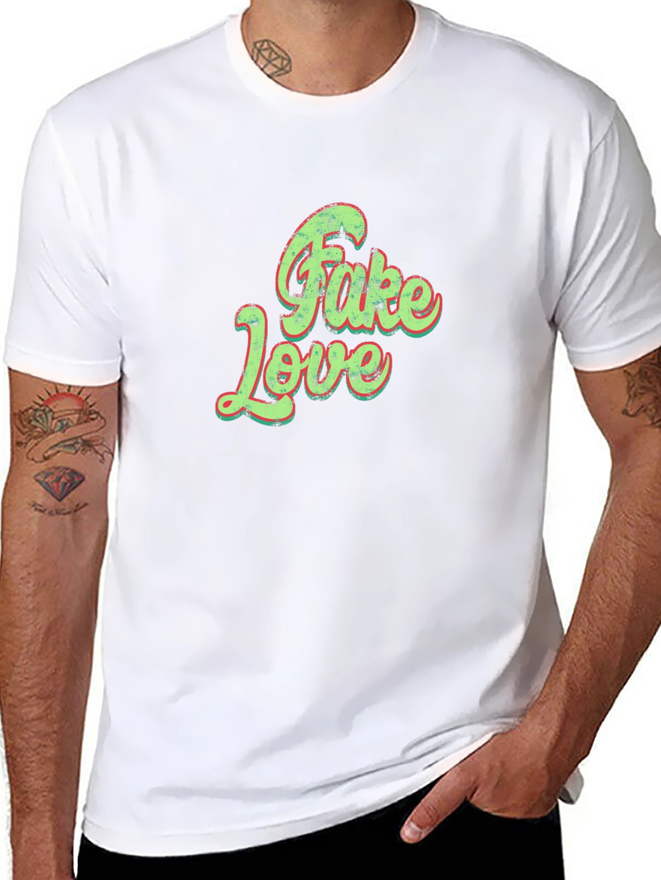 Trendy Fake Love Graphic Tee - Unisex Black T-Shirt