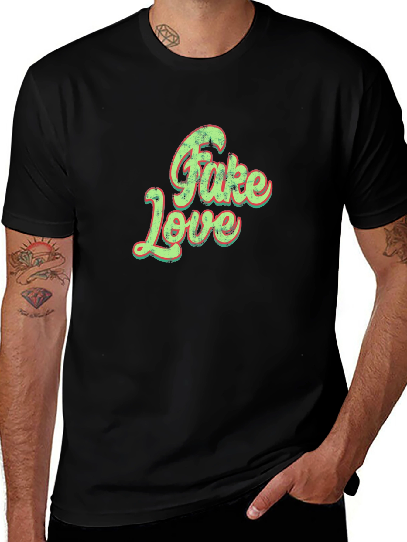Trendy Fake Love Graphic Tee - Unisex Black T-Shirt