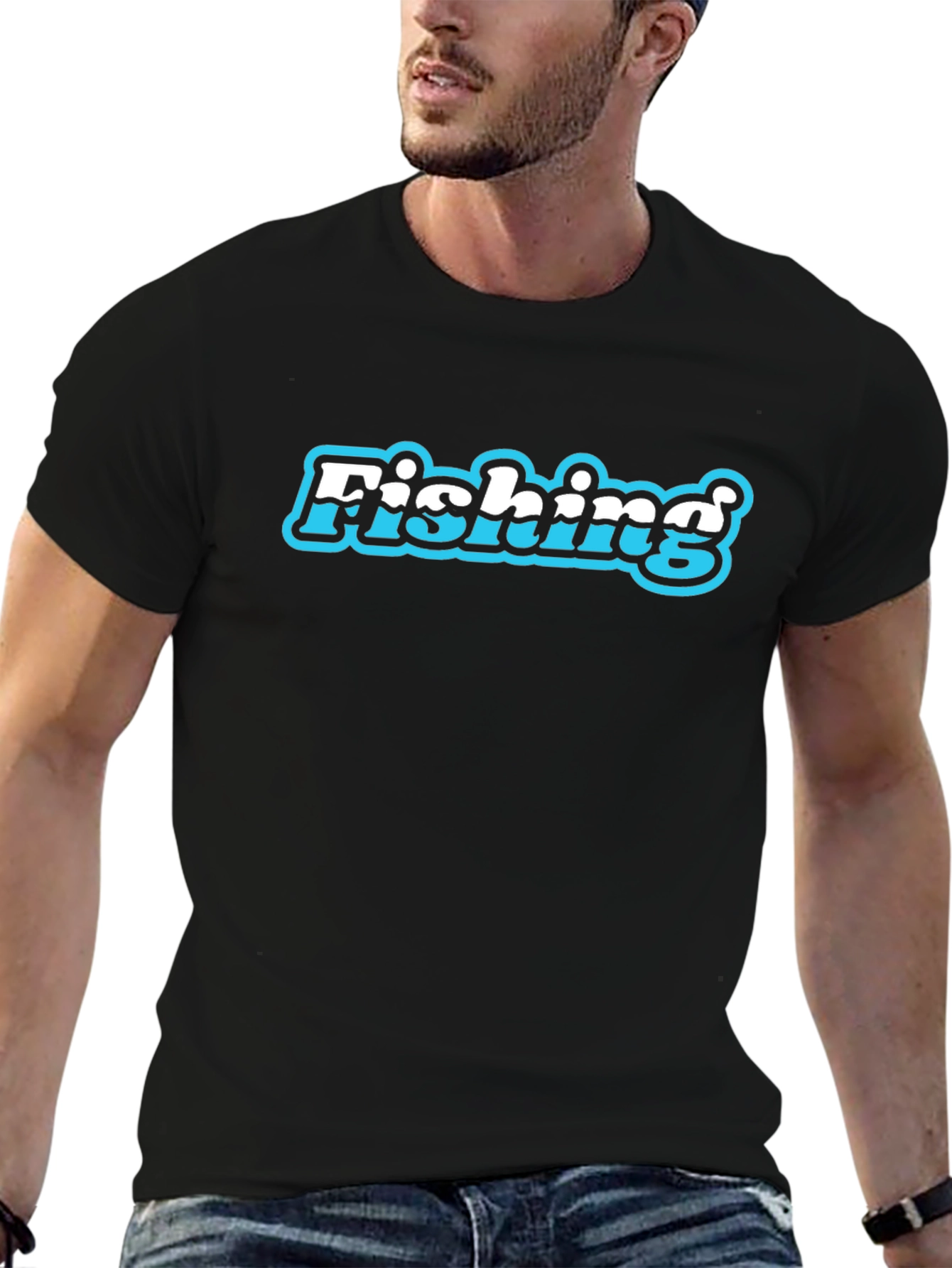 Fishing Graphic Print Mens Black T-Shirt