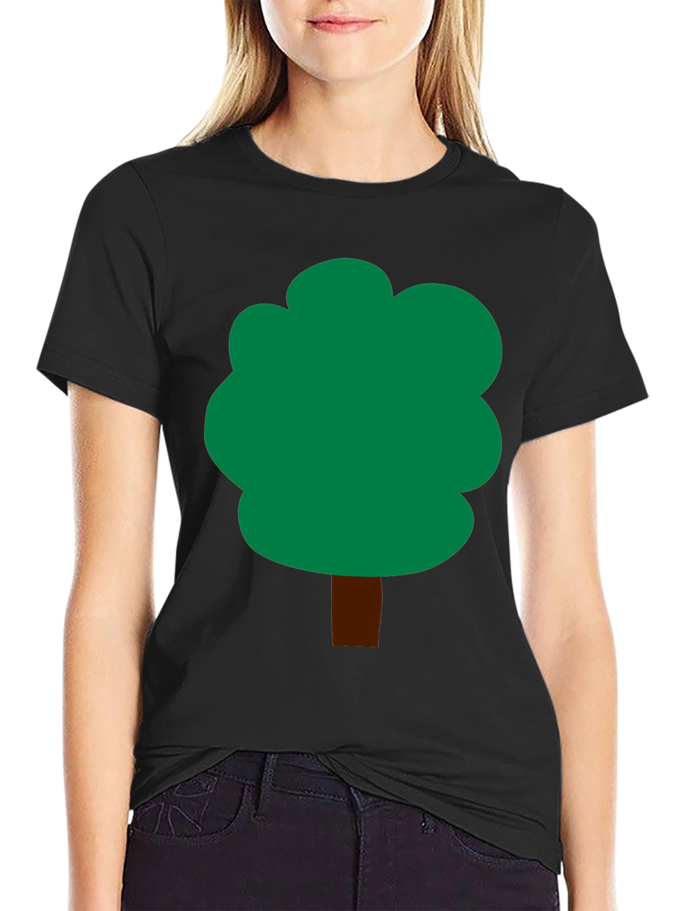 Cartoon Tree Graphic T-Shirt - Black