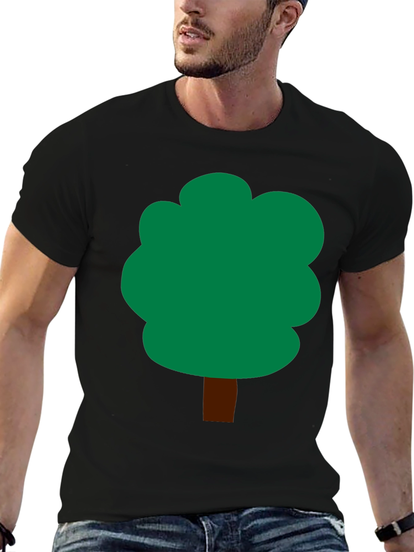 Cartoon Tree Graphic T-Shirt - Black