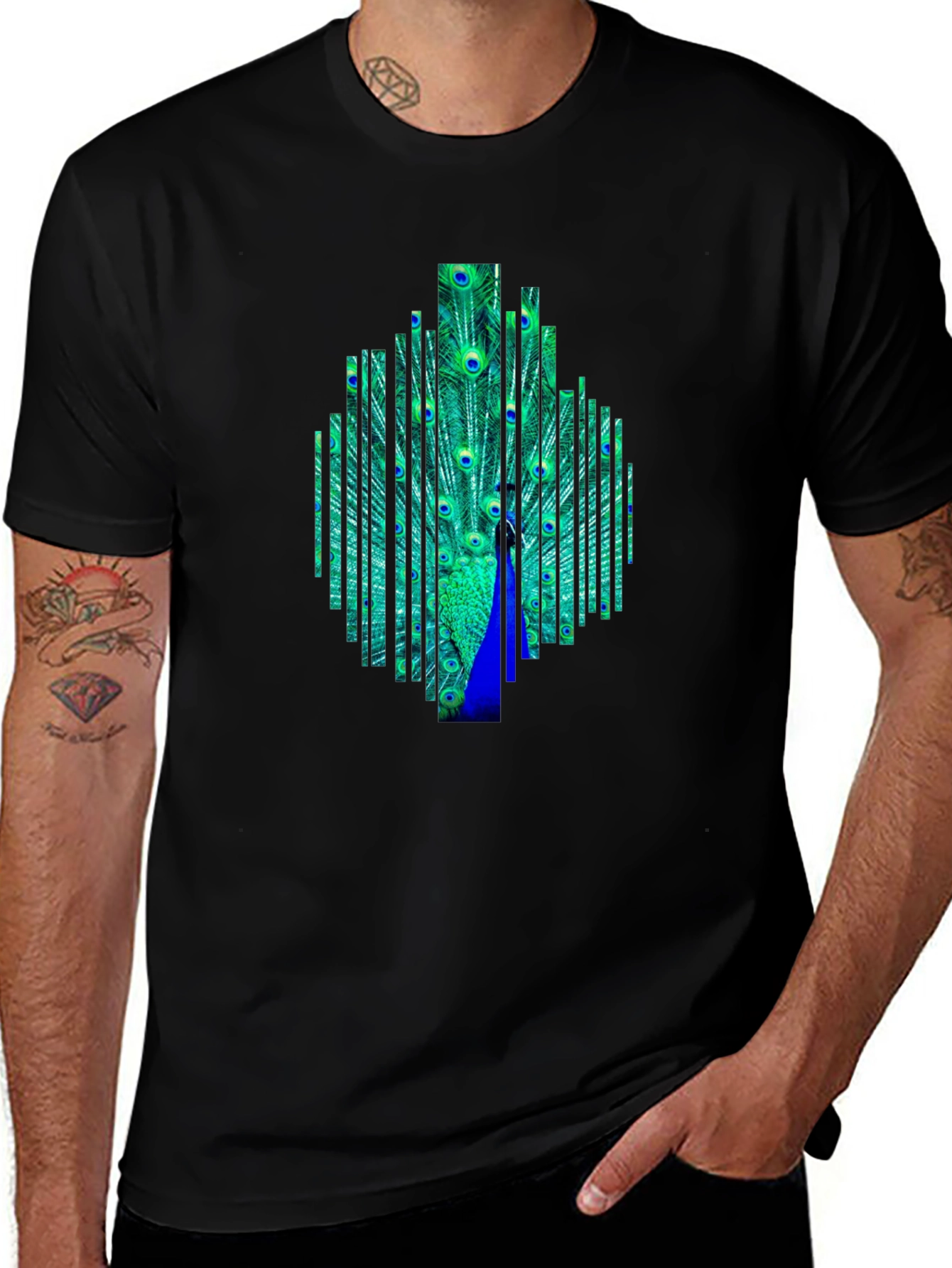 Peacock Feather Graphic Black T-Shirt