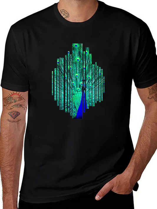 Peacock Feather Graphic Black T-Shirt