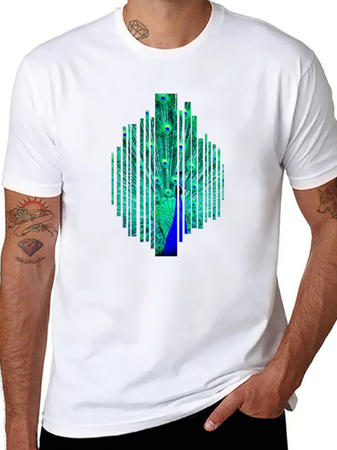 Peacock Feather Graphic Black T-Shirt