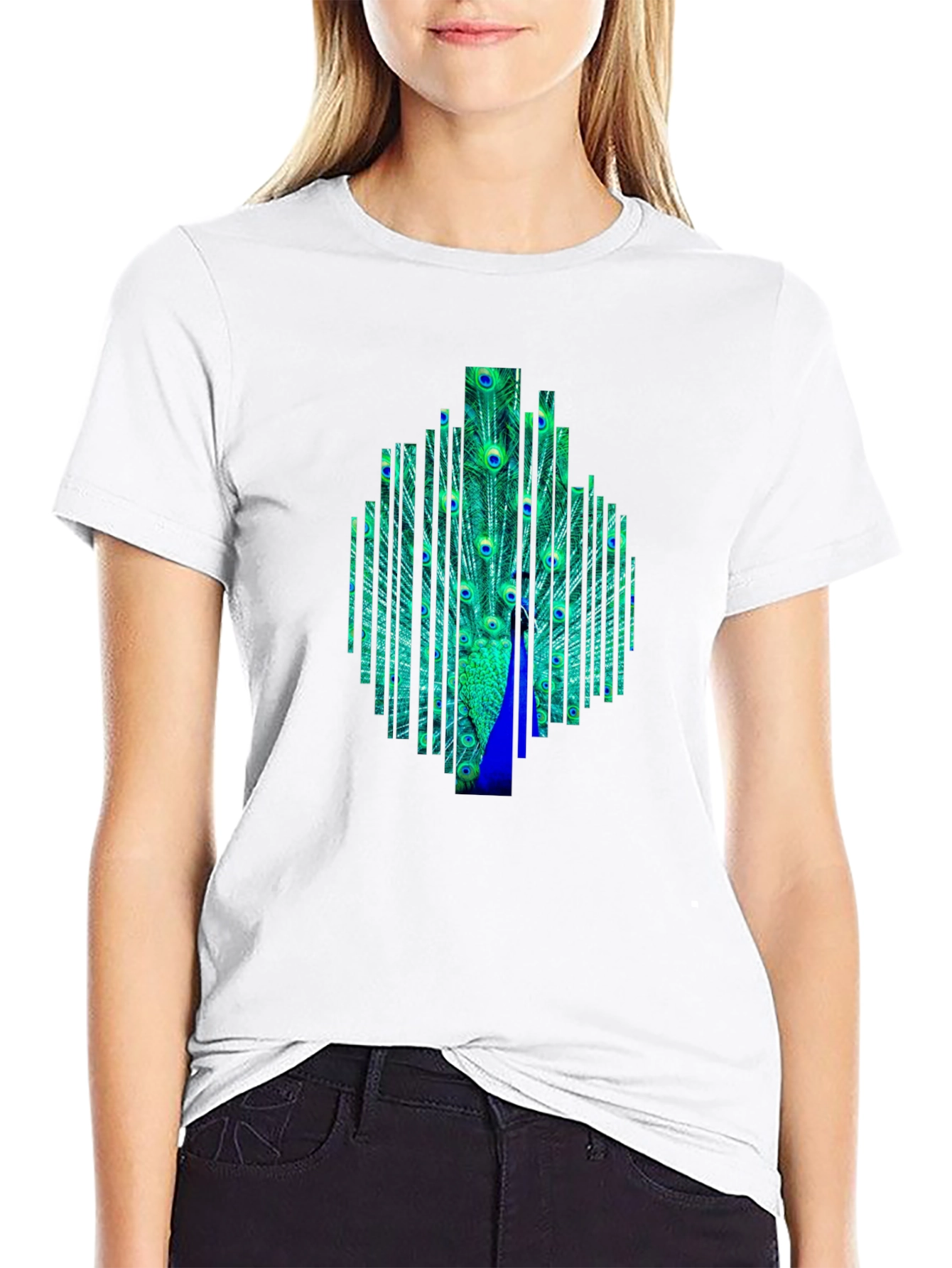 Peacock Feather Graphic Black T-Shirt