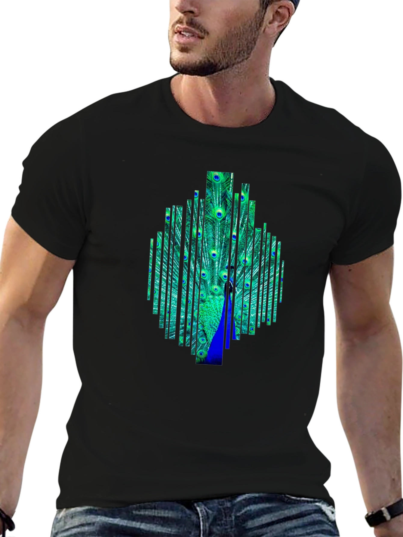 Peacock Feather Graphic Black T-Shirt