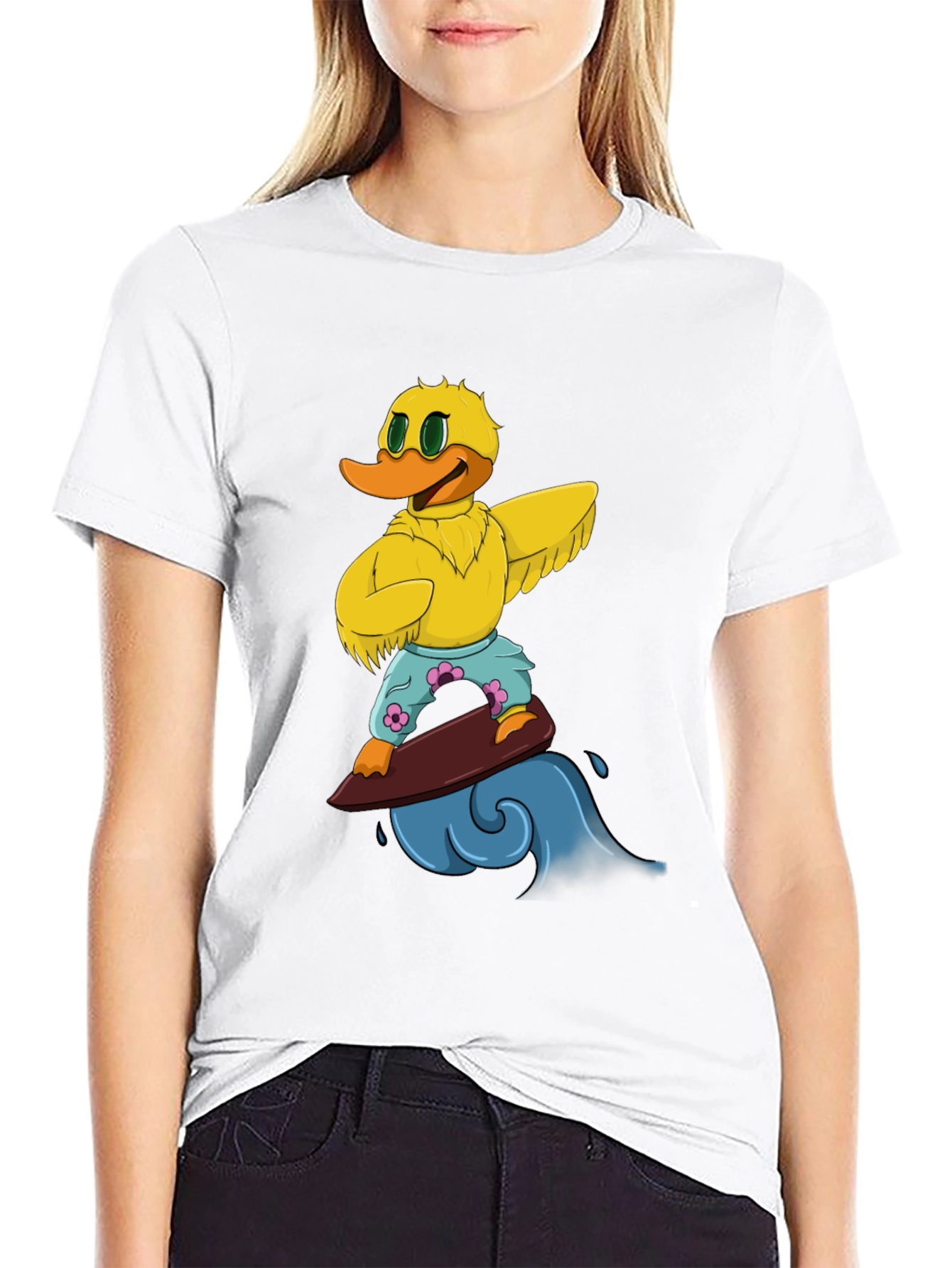 Surfing Duck Graphic Tee - Cool Cartoon T-Shirt