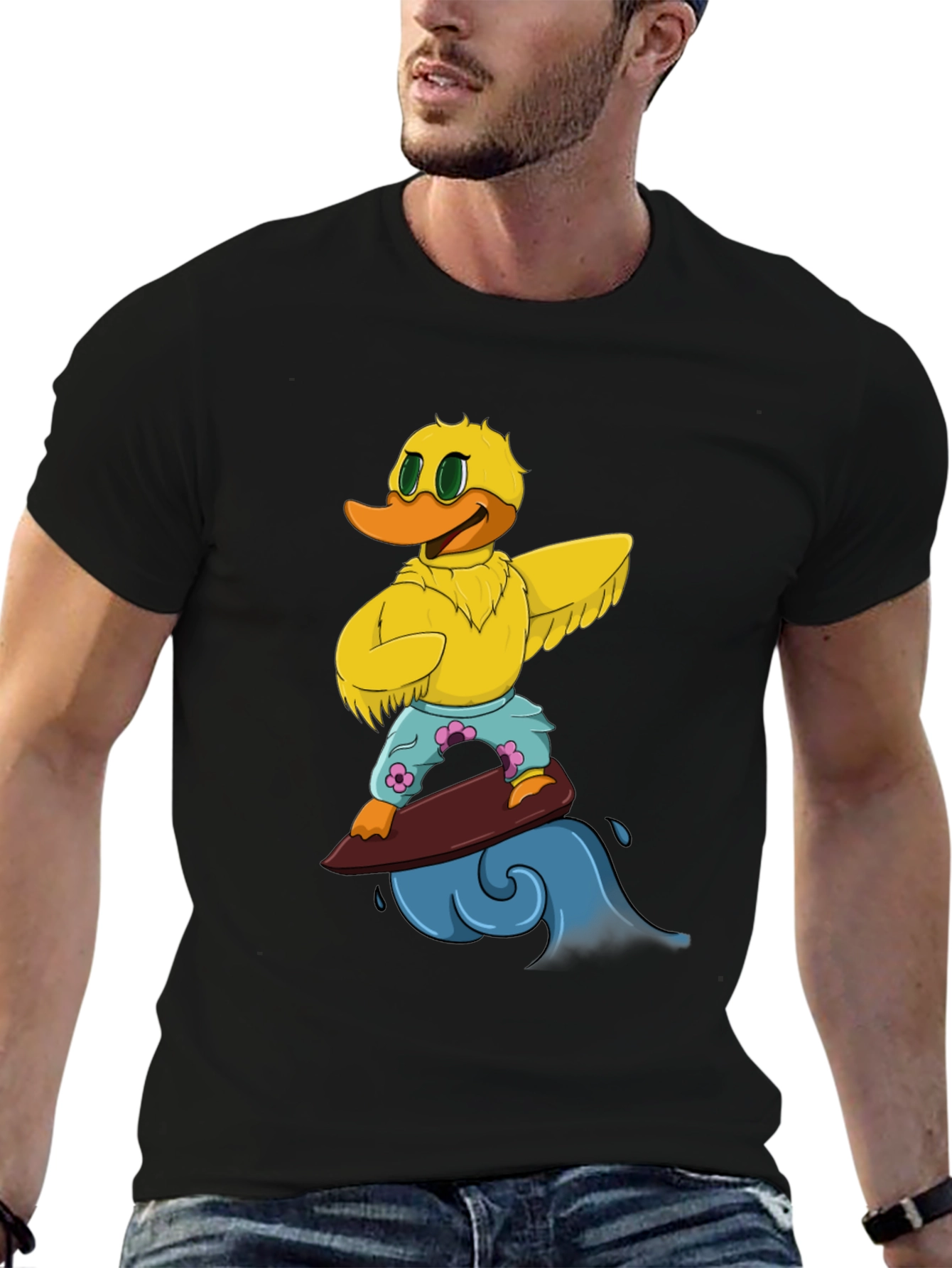 Surfing Duck Graphic Tee - Cool Cartoon T-Shirt