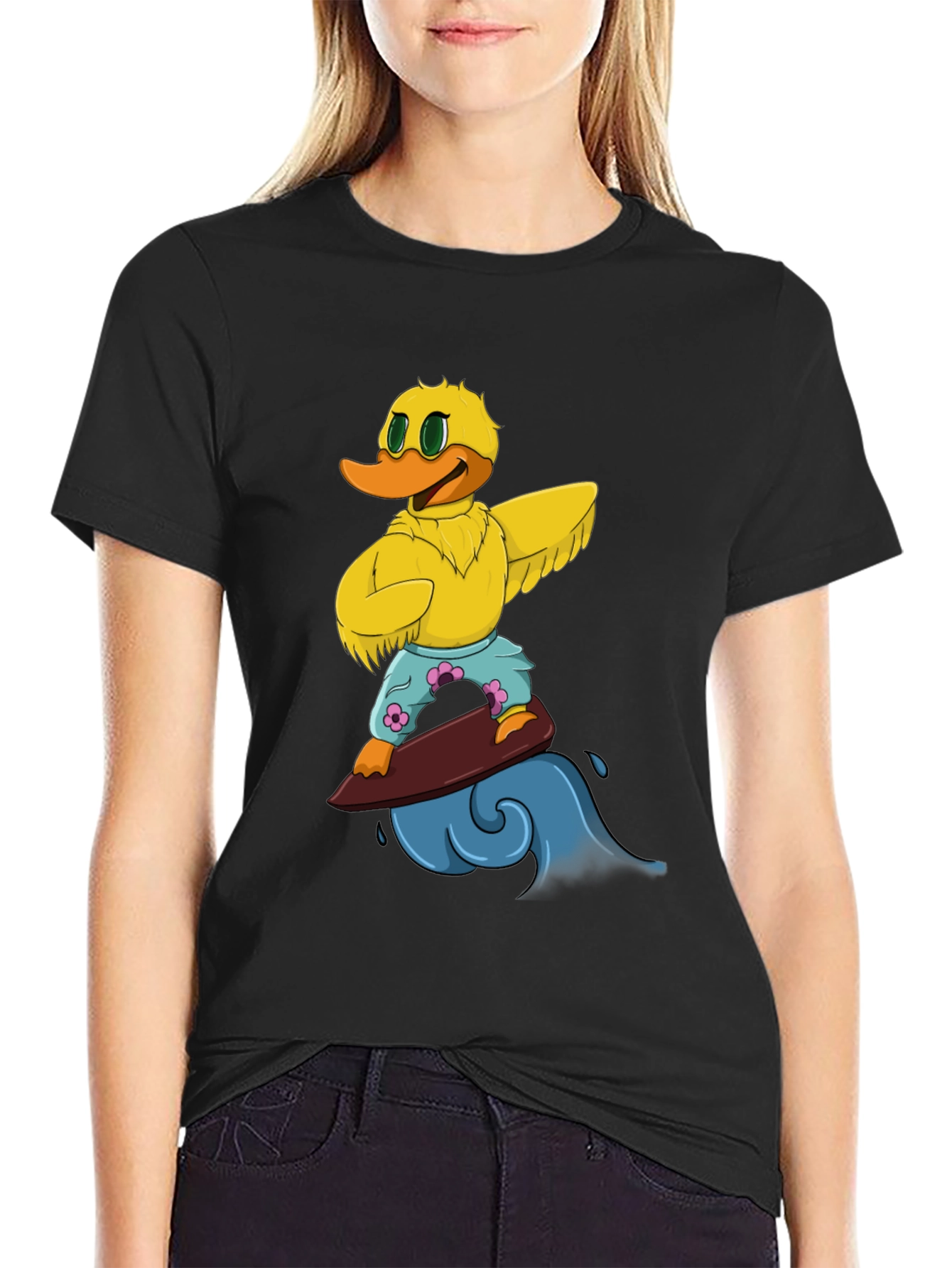 Surfing Duck Graphic Tee - Cool Cartoon T-Shirt
