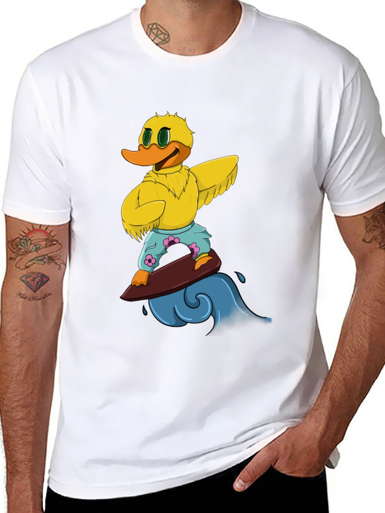 Surfing Duck Graphic Tee - Cool Cartoon T-Shirt