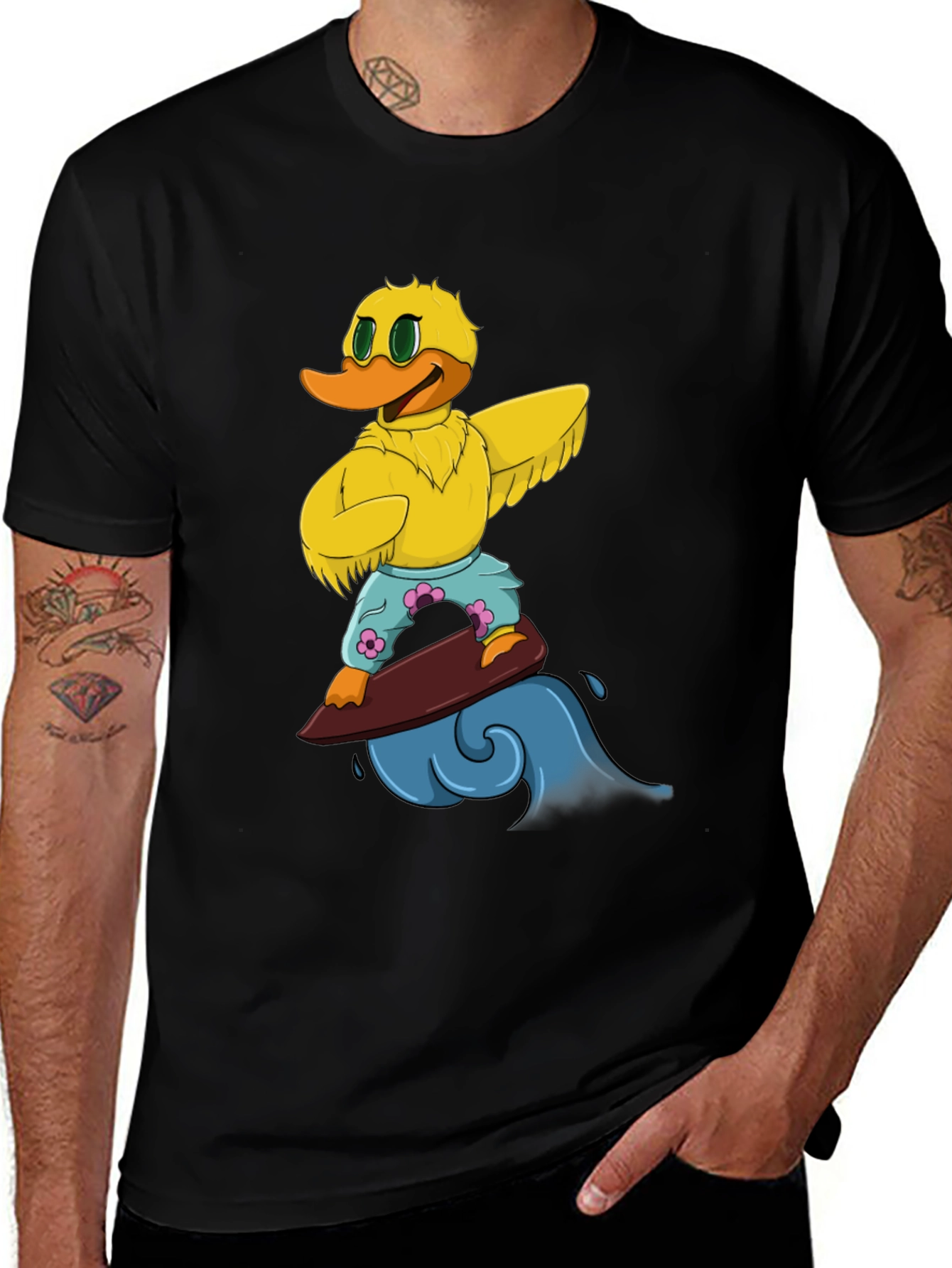 Surfing Duck Graphic Tee - Cool Cartoon T-Shirt