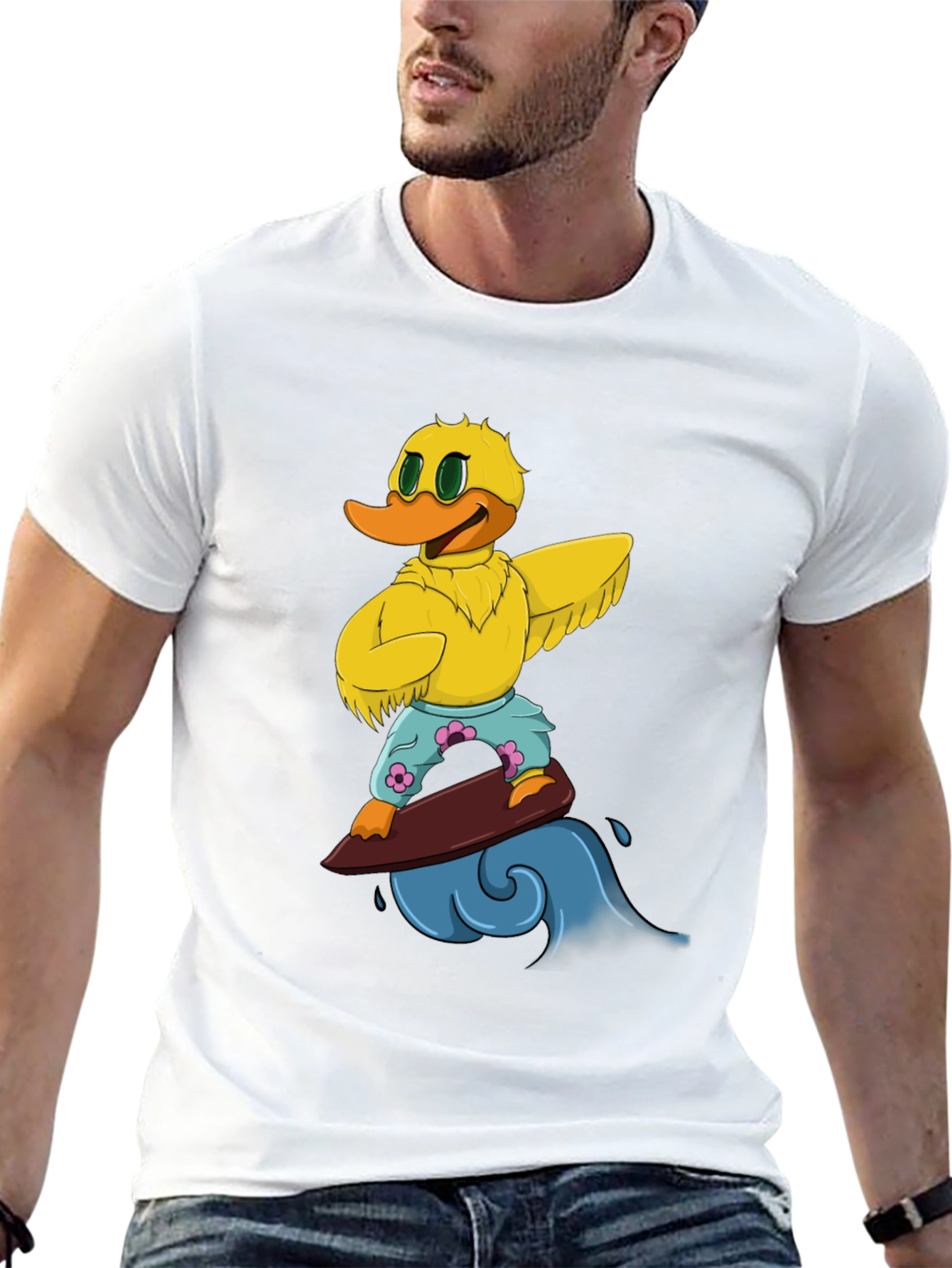 Surfing Duck Graphic Tee - Cool Cartoon T-Shirt