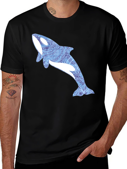 Orca Whale Mandala Graphic Tee - Black Cotton T-Shirt