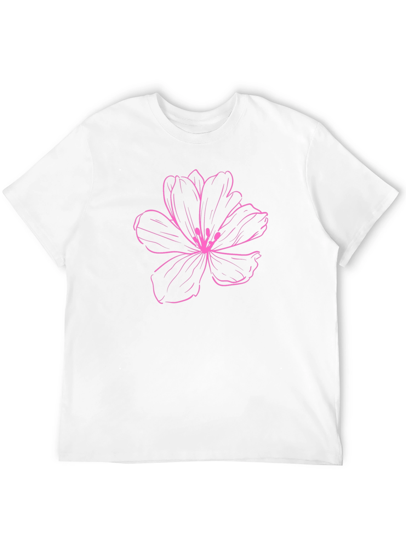 Floral Pink Outline on Black T-Shirt