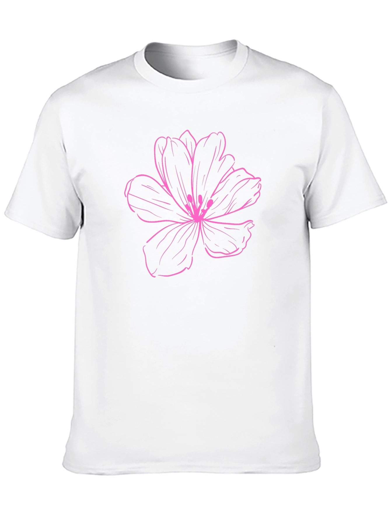 Floral Pink Outline on Black T-Shirt