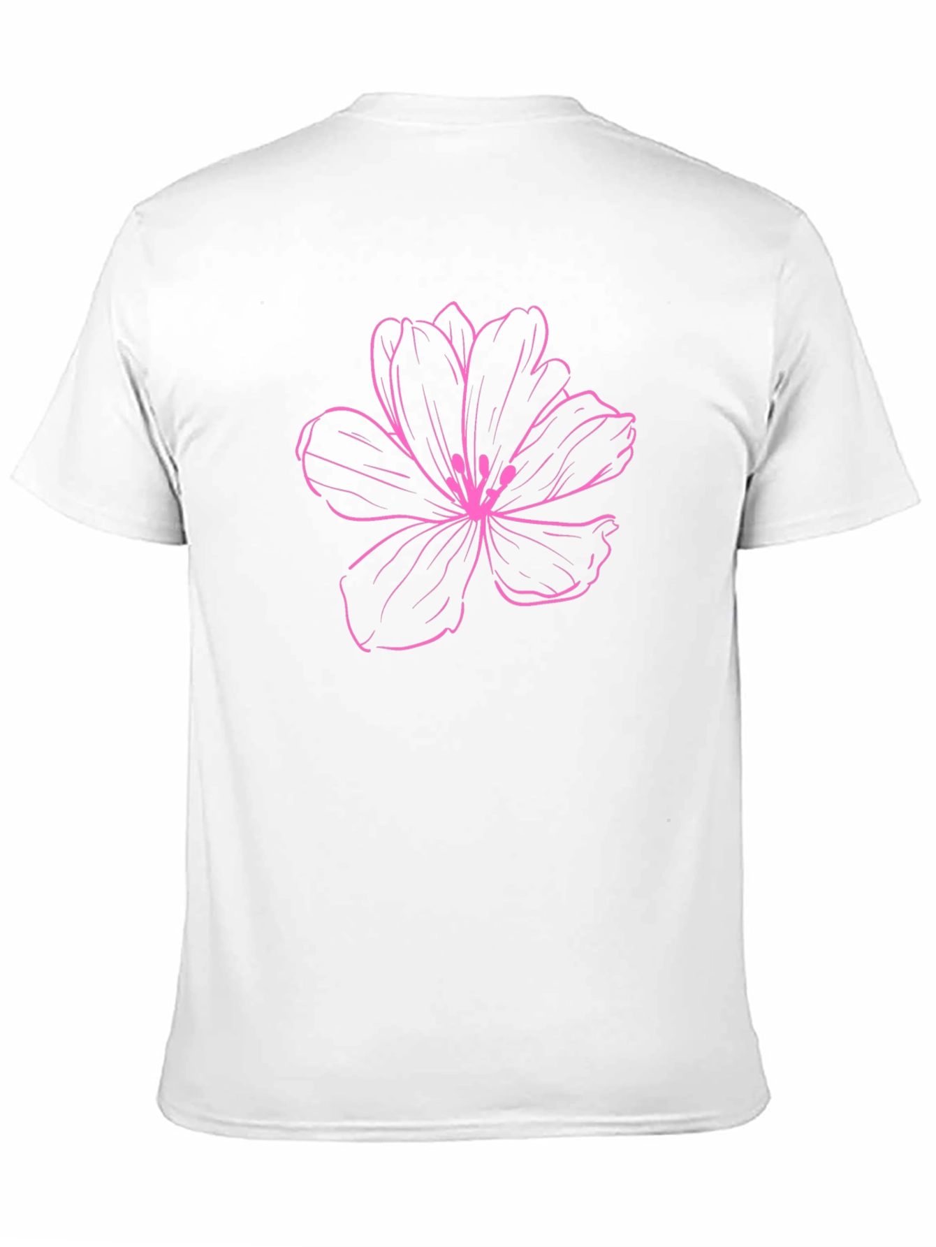 Floral Pink Outline on Black T-Shirt