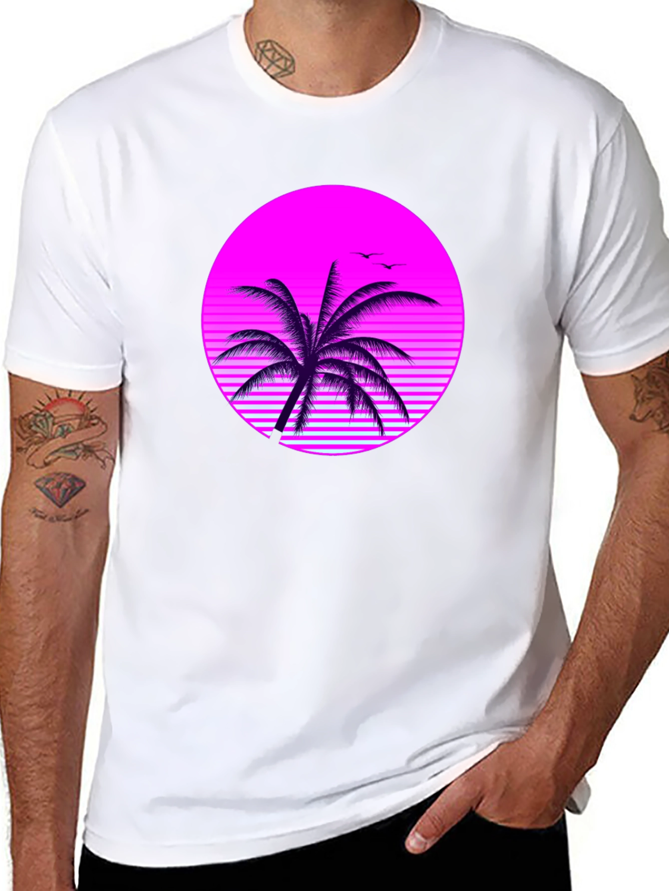 Retro Palm Tree Graphic Tee - Black T-Shirt